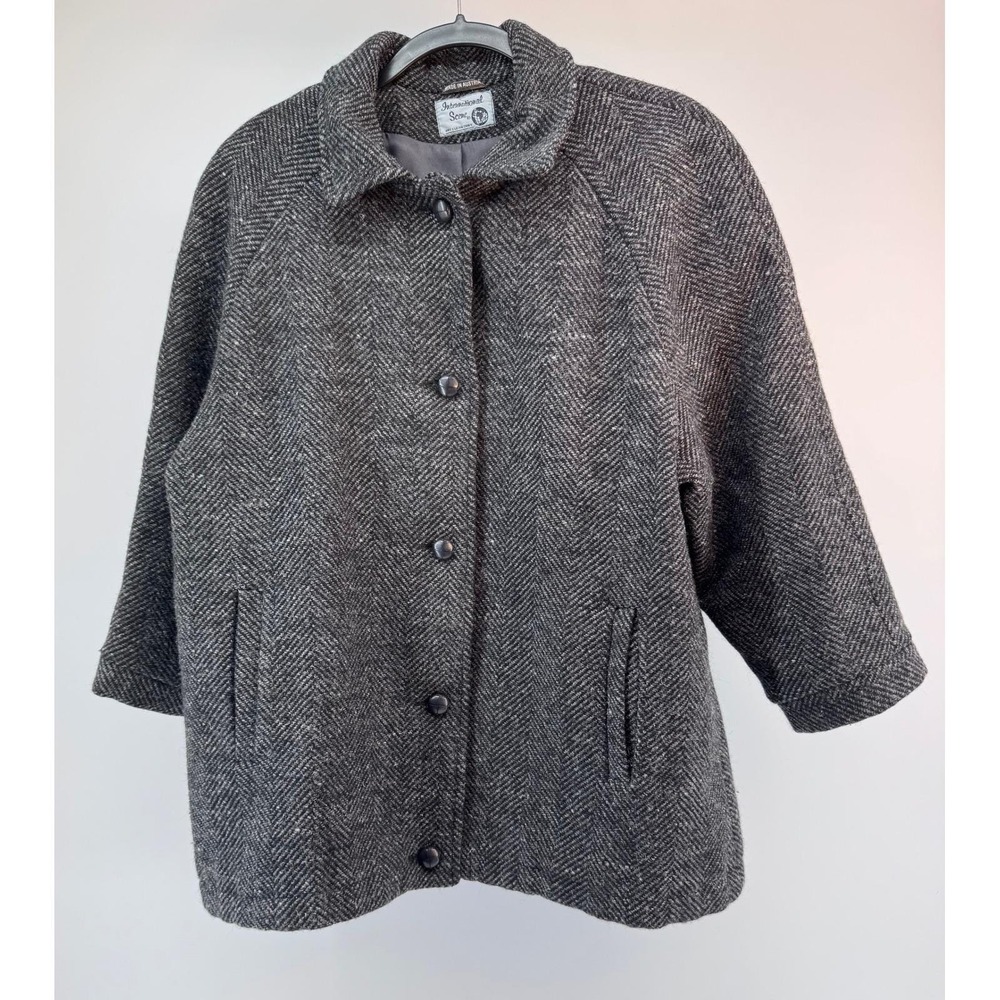 Vintage International Scene Herringbone Wool Blend Button Coat Women 7/8 Austria - Picture 2 of 14